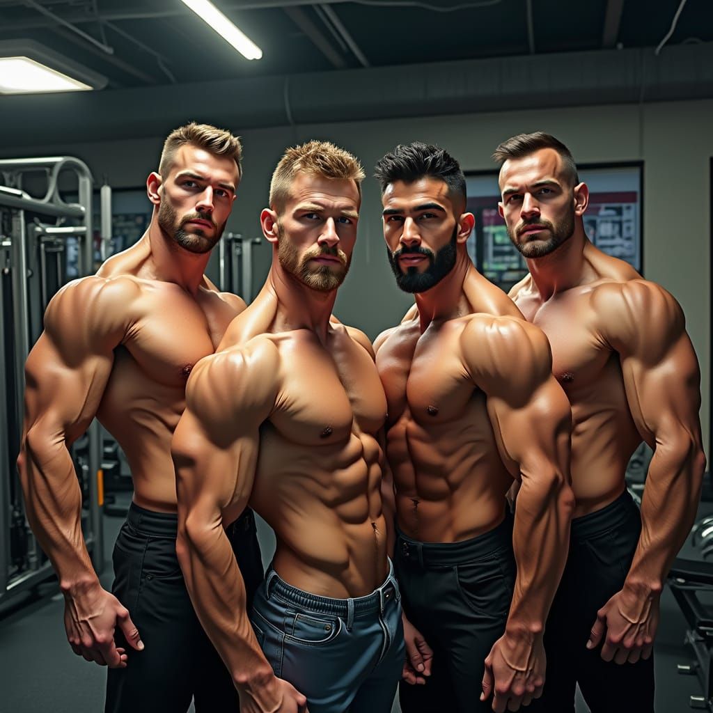 Confident Muscular Men Showcase Their Physiques in a Modern ...