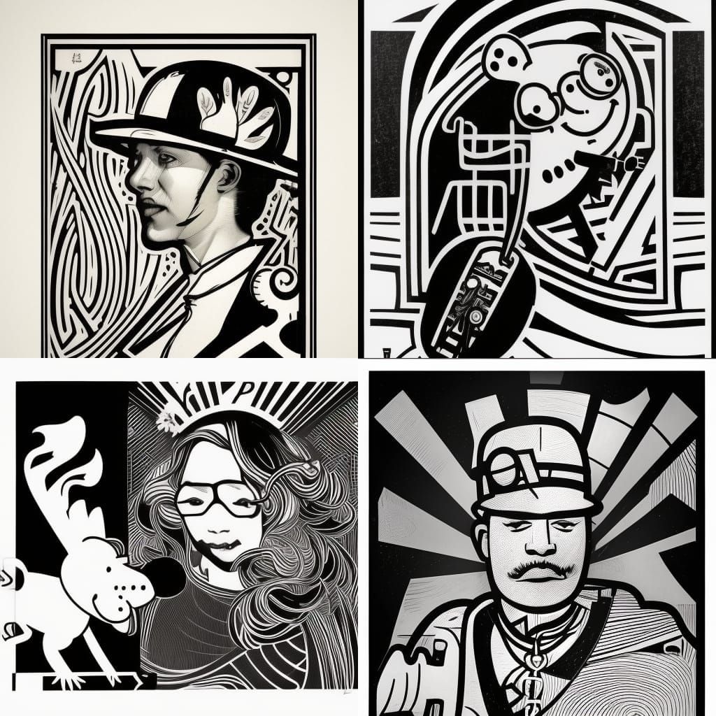 Skateboarding Pig: Bauhaus Linocut Portrait