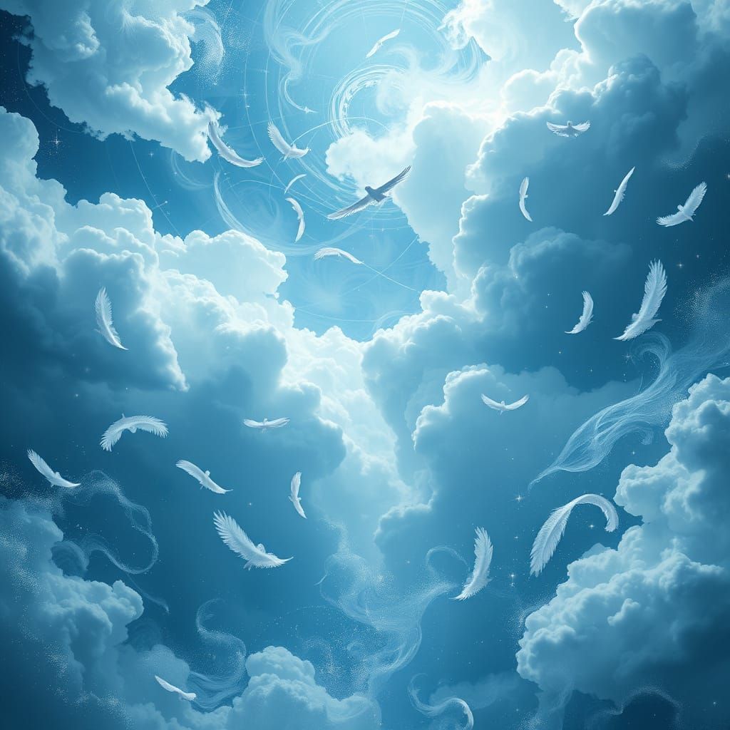 Ethereal Celestial Dreamscape in Soft Blues and Whites