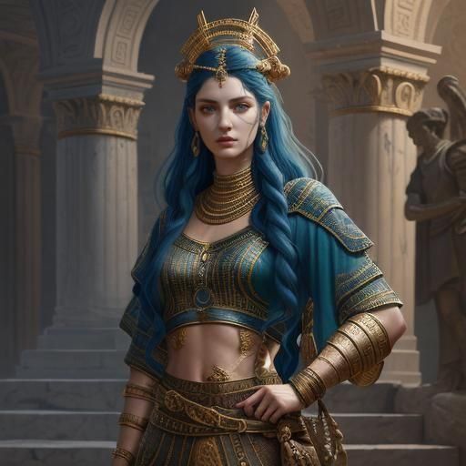 Minoan Woman Holding Snakes: Detailed Matte Painting