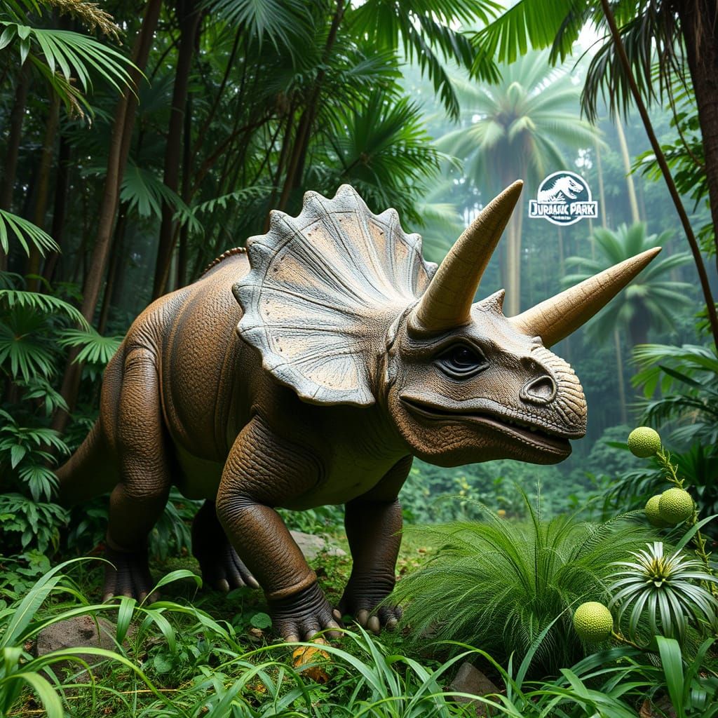 Triceratops in a Lush Jurassic Jungle