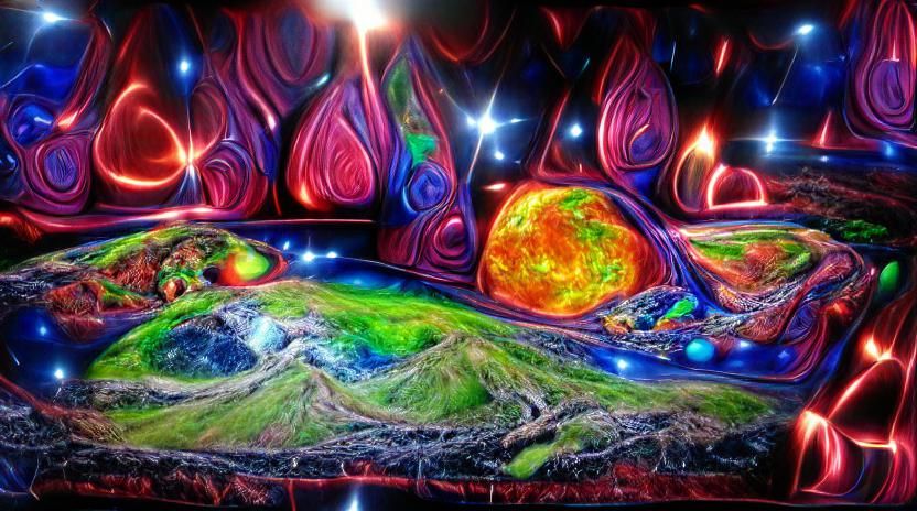 Cosmic Earth Art in Neon Aurora
