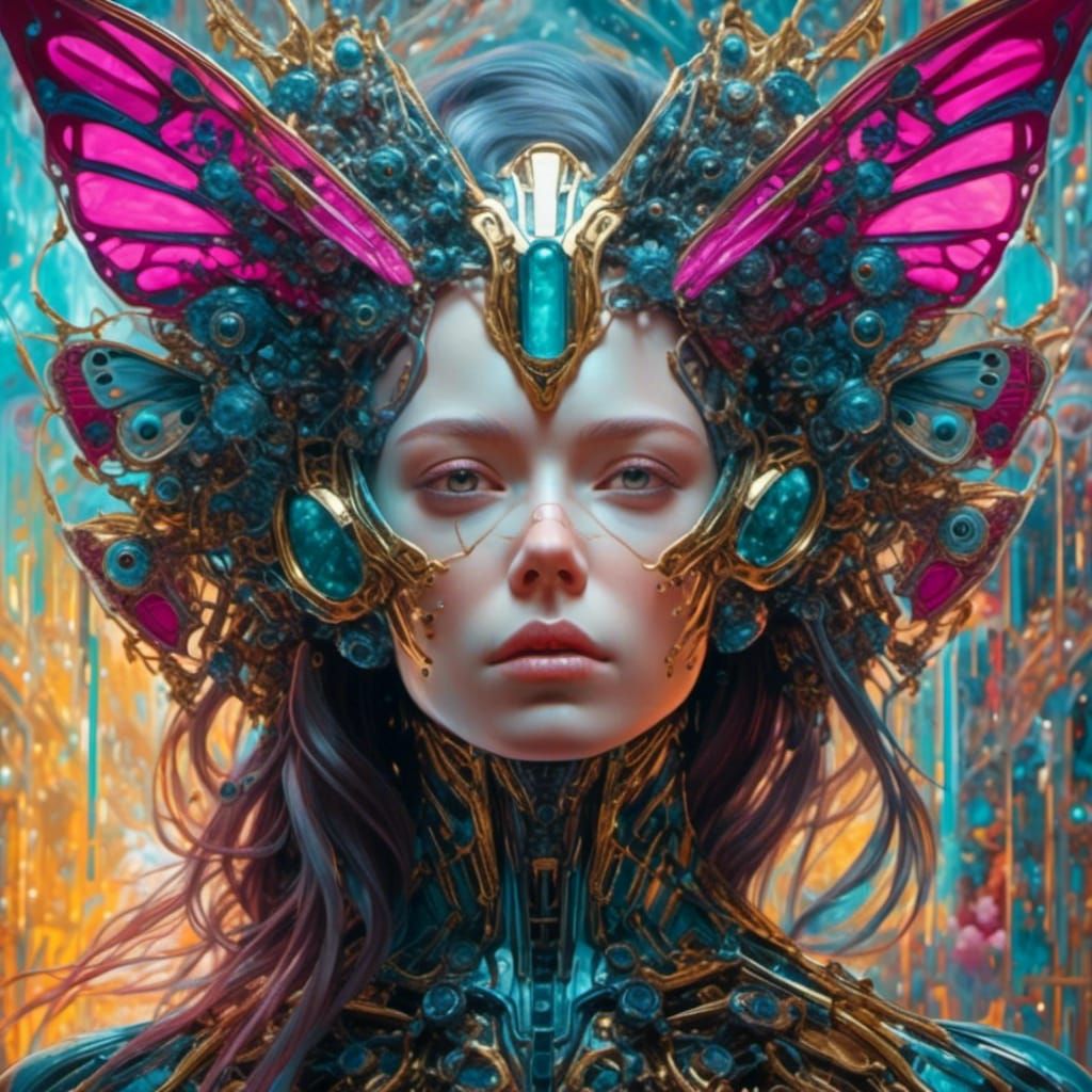 Elegant Cyborg Portrait in Digital Art Style