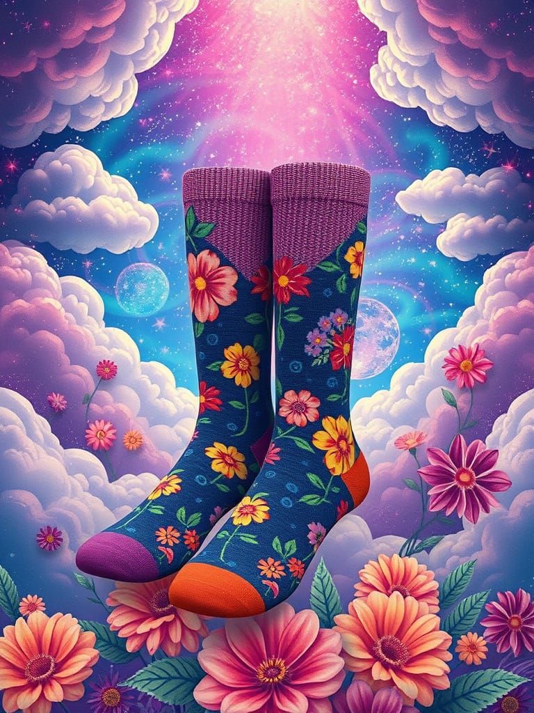 Dreamy Socks in a Kaleidoscopic Floral Landscape