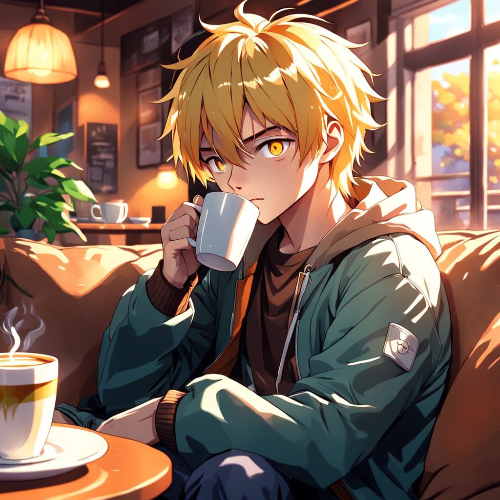 Relaxed Anime Teen in Cozy Morning Scene