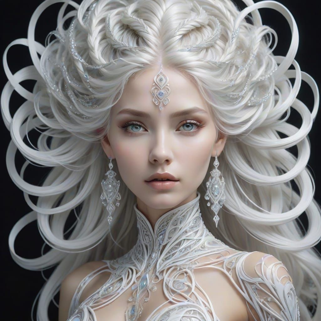 Futuristic Portrait of Woman with Silver Hairstyle