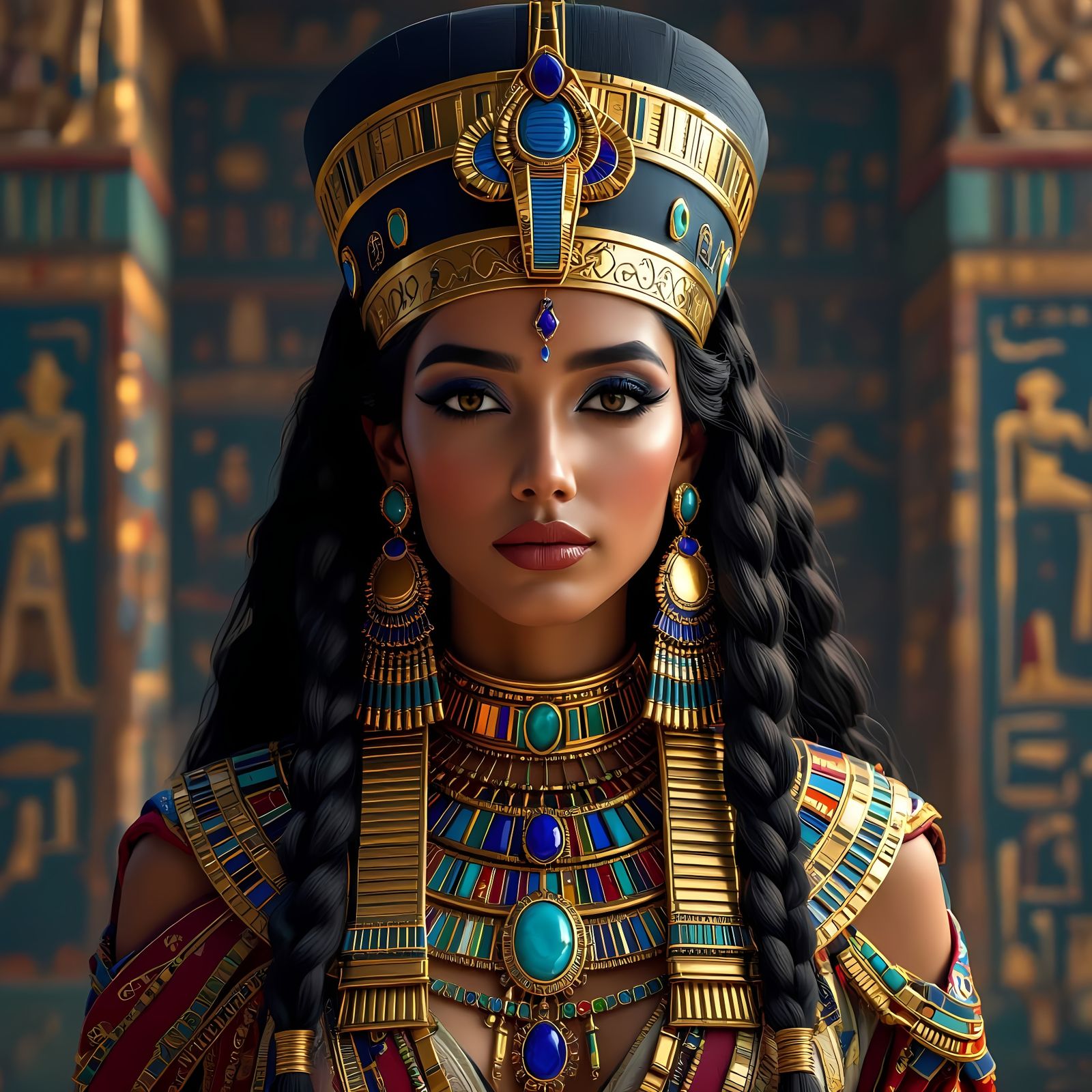 Ancient Egyptian Queen with Golden Headdress, Detailed Matte...