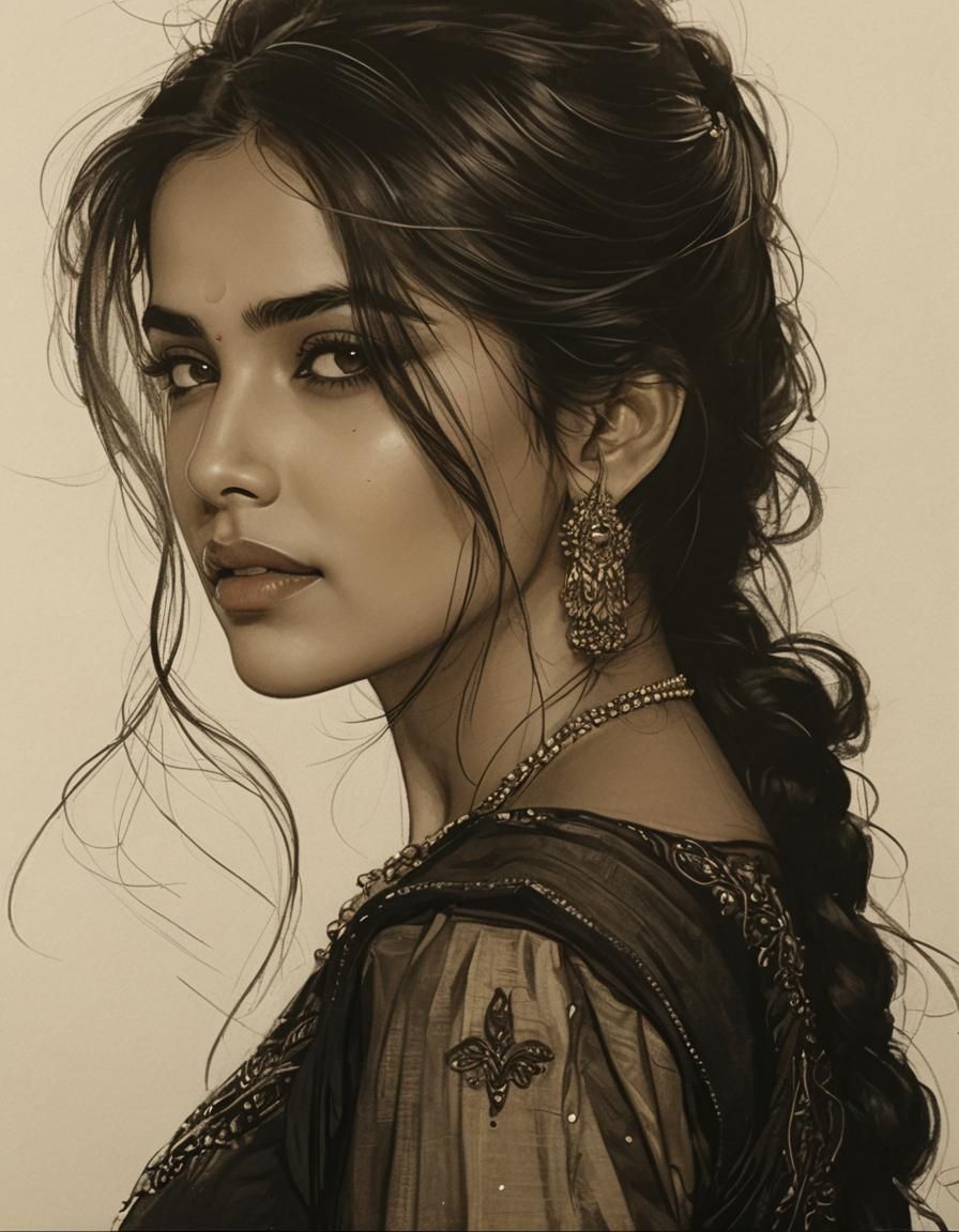 sketch of an Indian actress