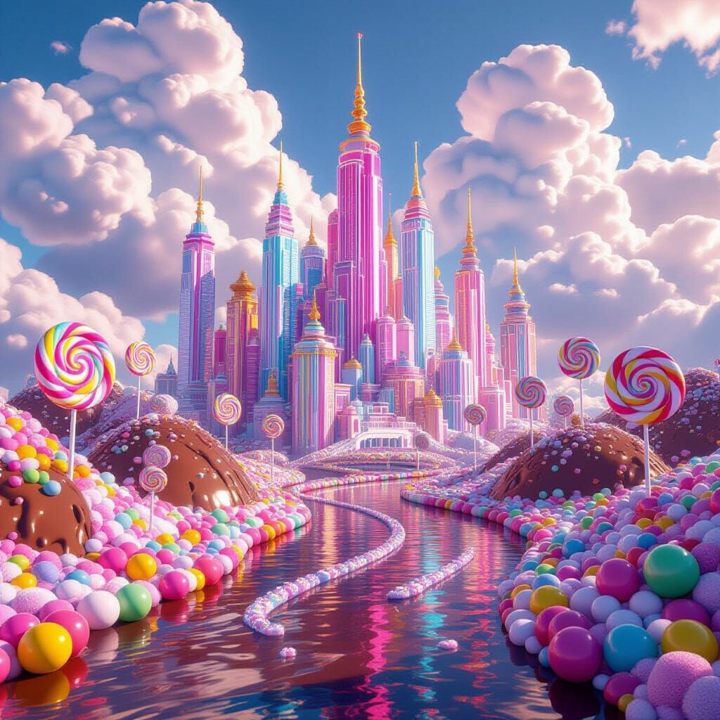 Surreal Candy World with Sugar Glass Skyscrapers