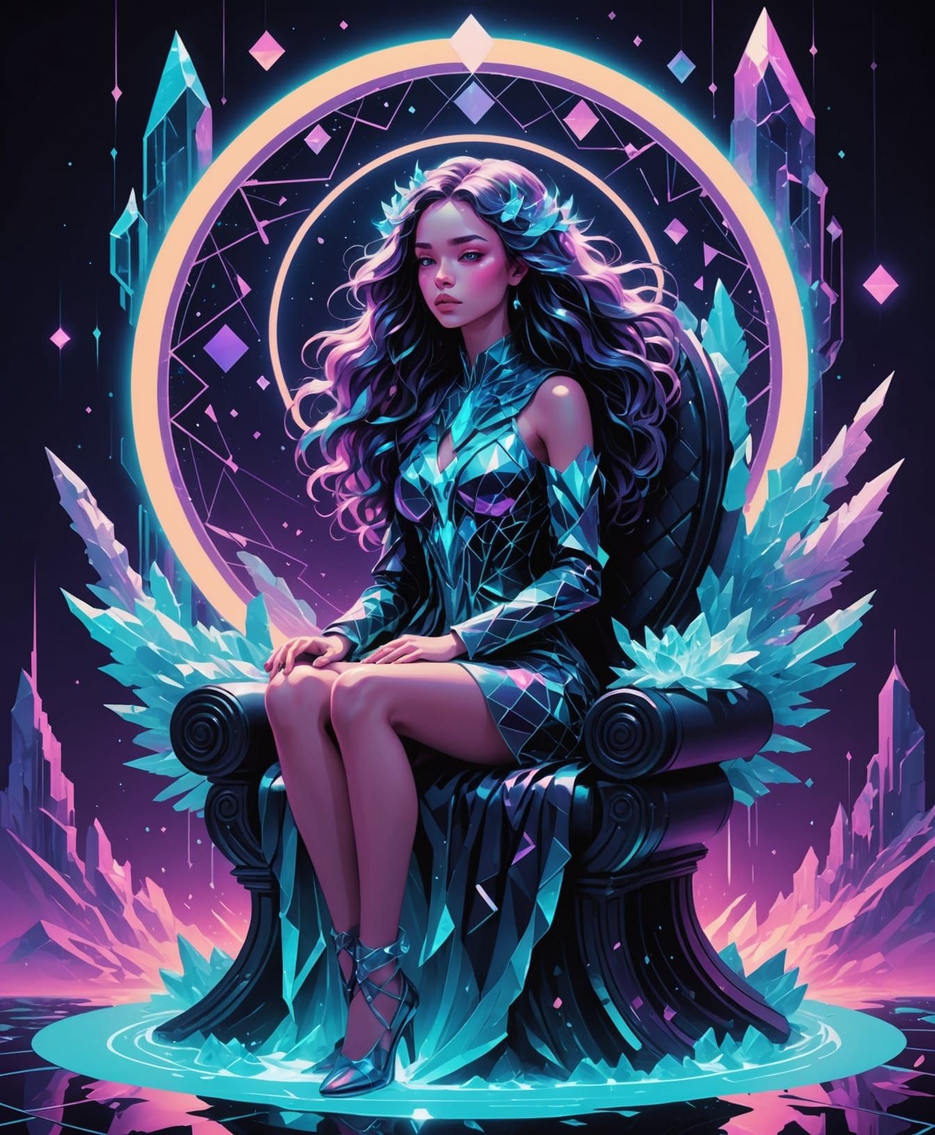 Ethereal Girl on Moonlight Throne