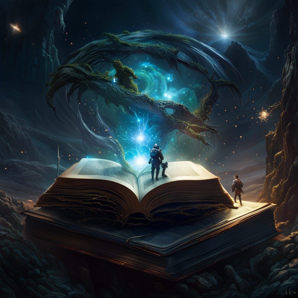 Sci-Fi World Emerges from Book, Fantasy Digital Art