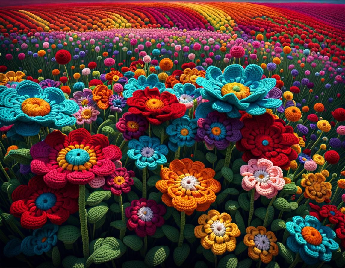 Crochet flower field