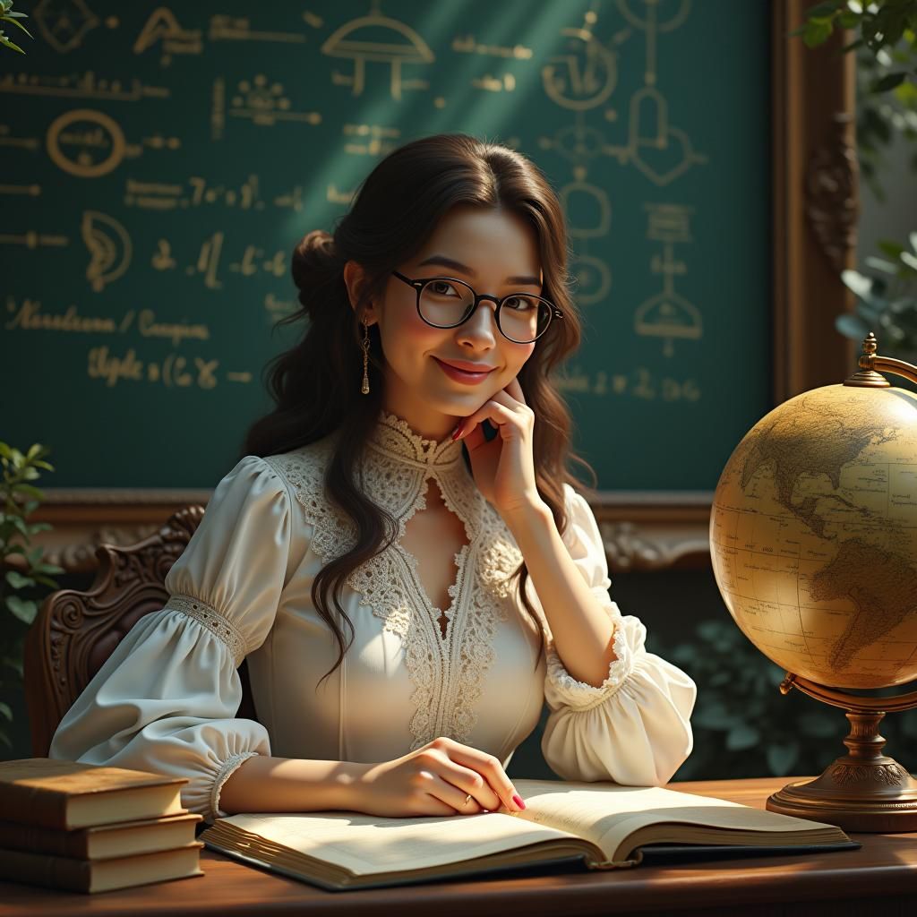 Forest Teacher with Globe, Dreamlike Whimsical Style