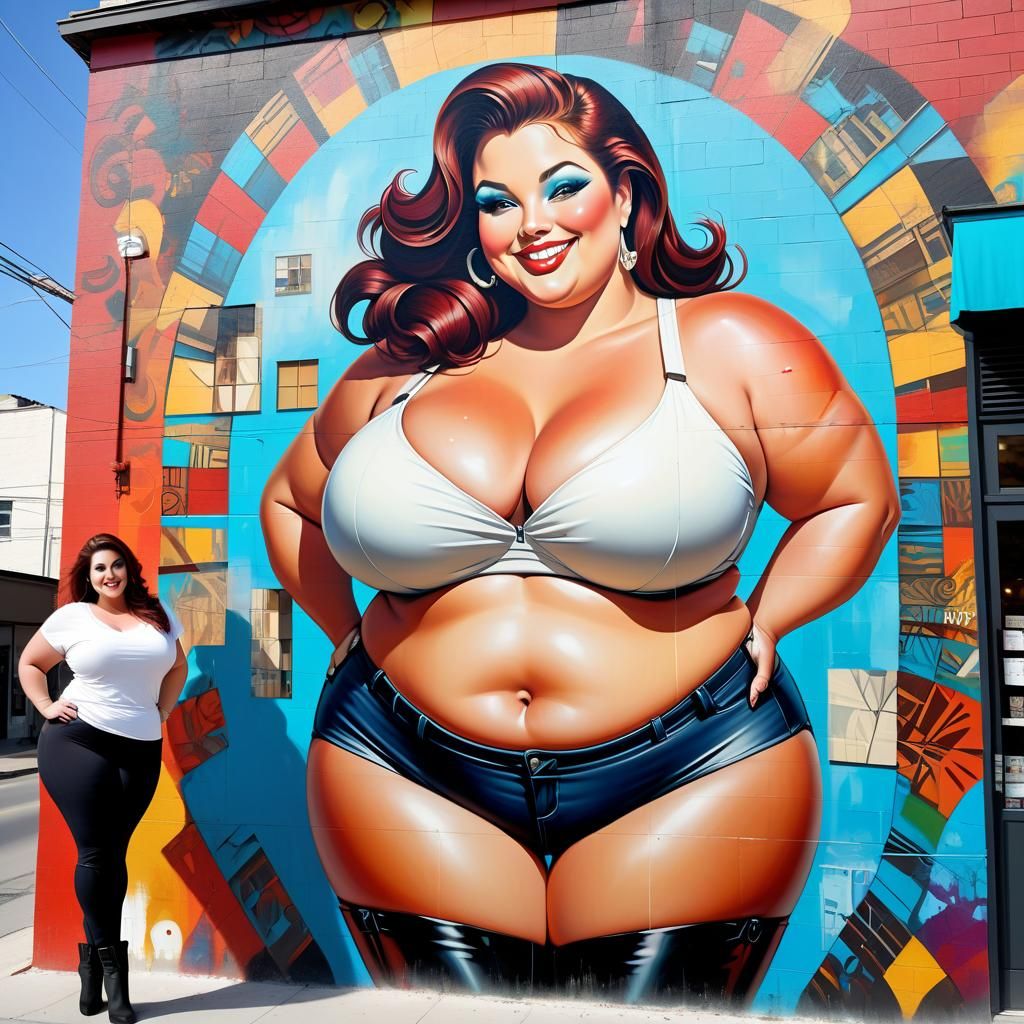 Curvy Woman Painting Mural on Building