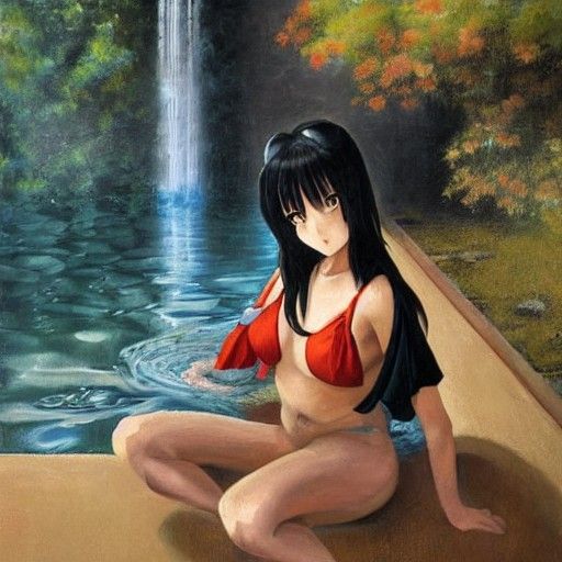 Megumin in Onsen Bath, Oil Painting Style