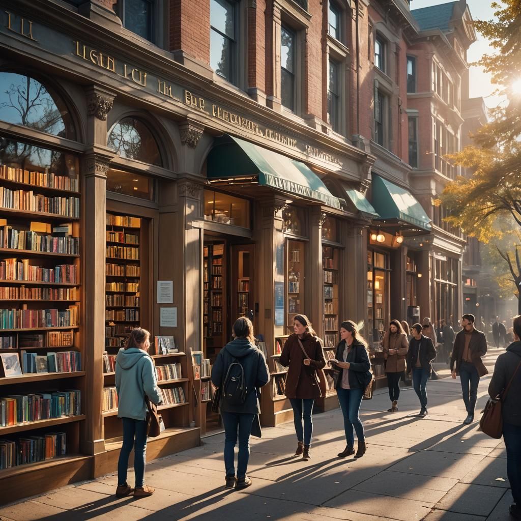 Vibrant Library Storefront Amidst Warm Afternoon Light