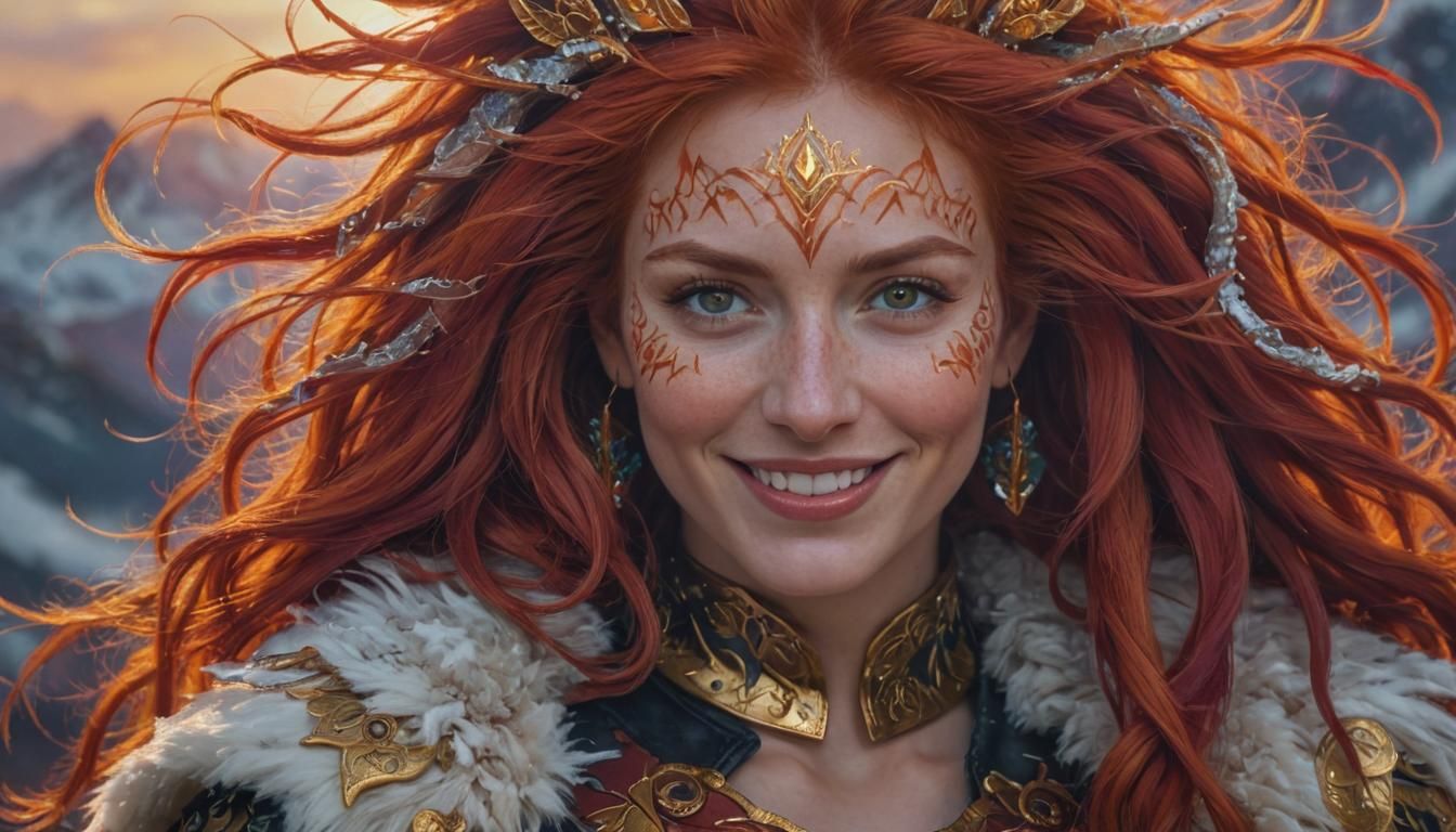 Surreal Woman with Glowing Hair in Leather Armor