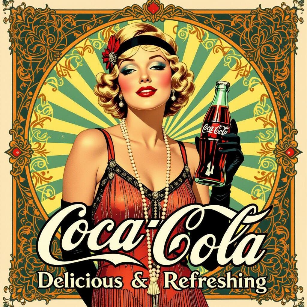 Coca-Cola Flapper Ad in Art Deco Style