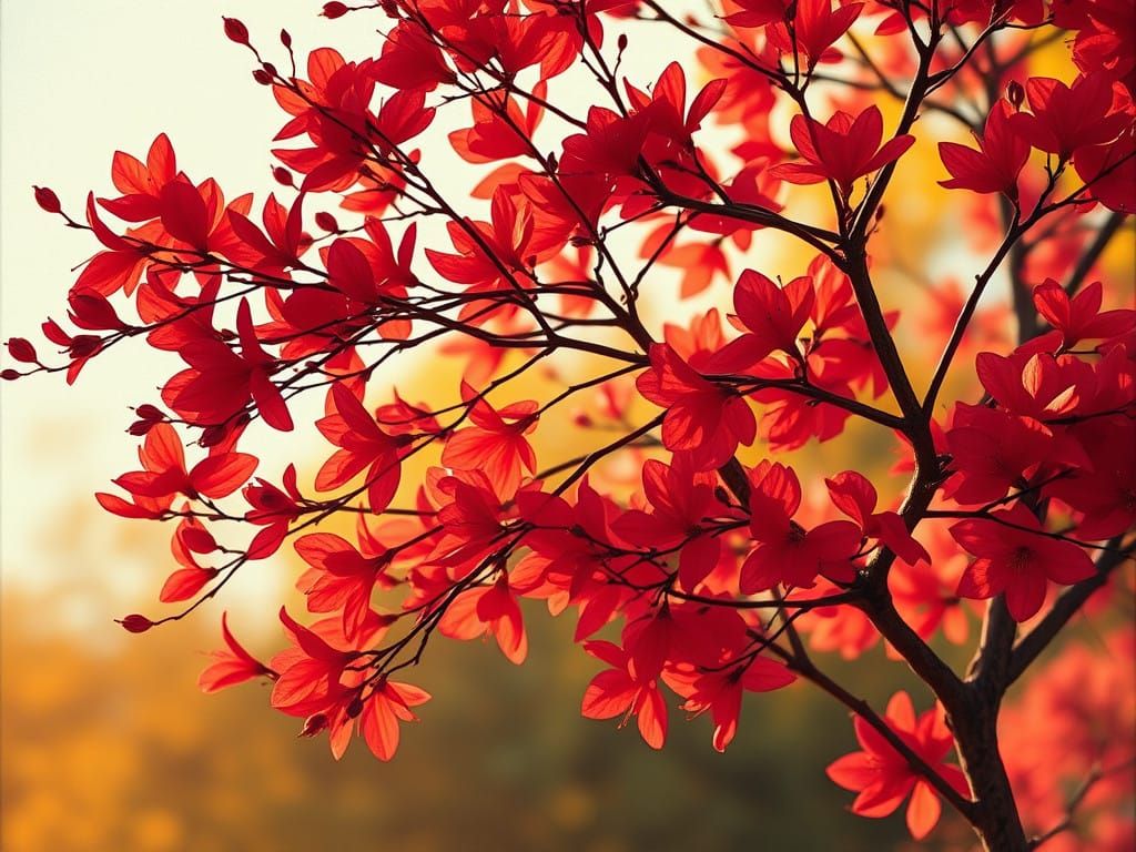 Vibrant Red Dogwood Tree in Impressionist Style