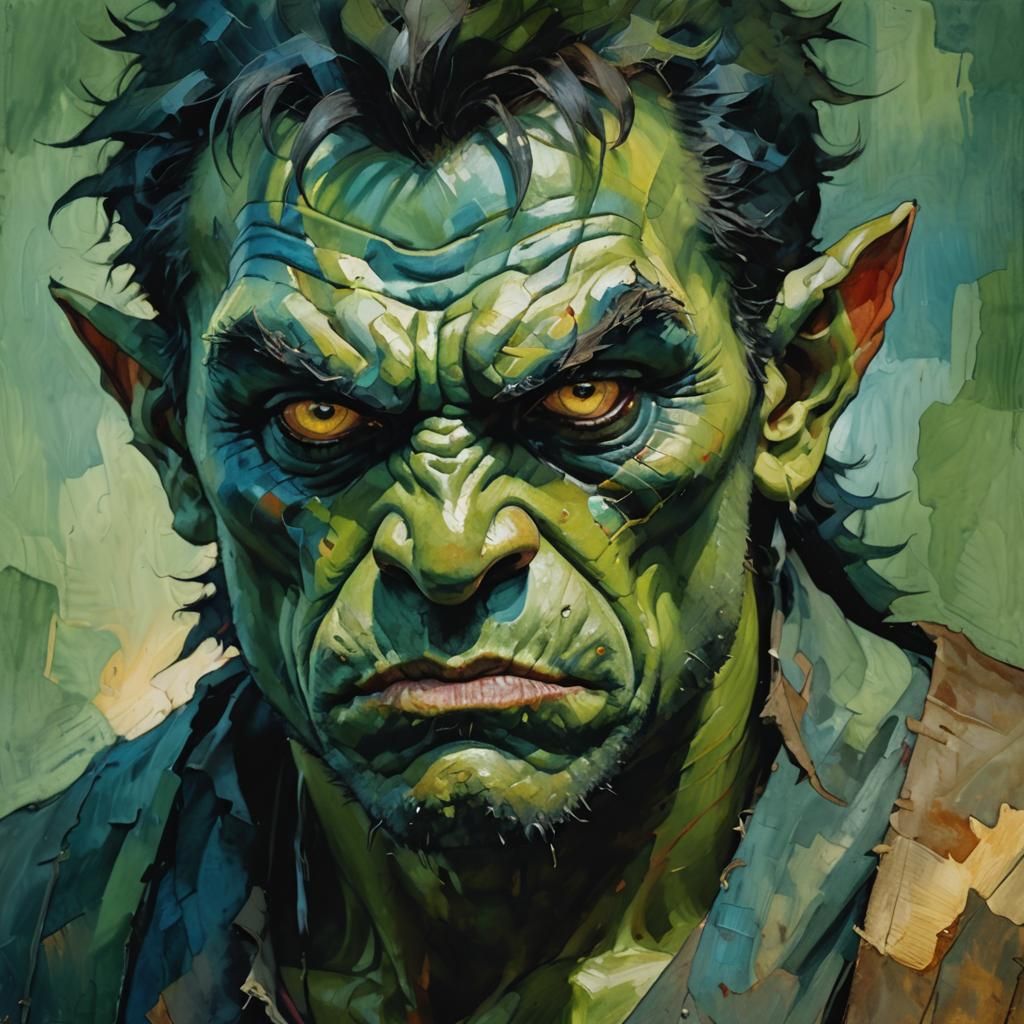 Fierce Orc Warrior Portrait in Expressionist Gouache