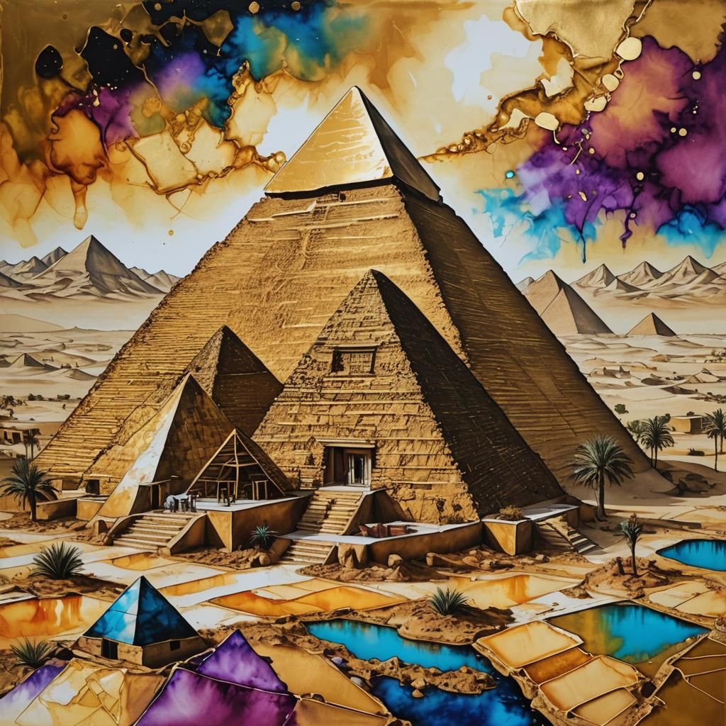 Pyramids and Modern House in Photorealistic Style