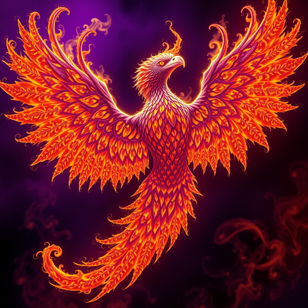 Fractal thunderbird, made of fire.