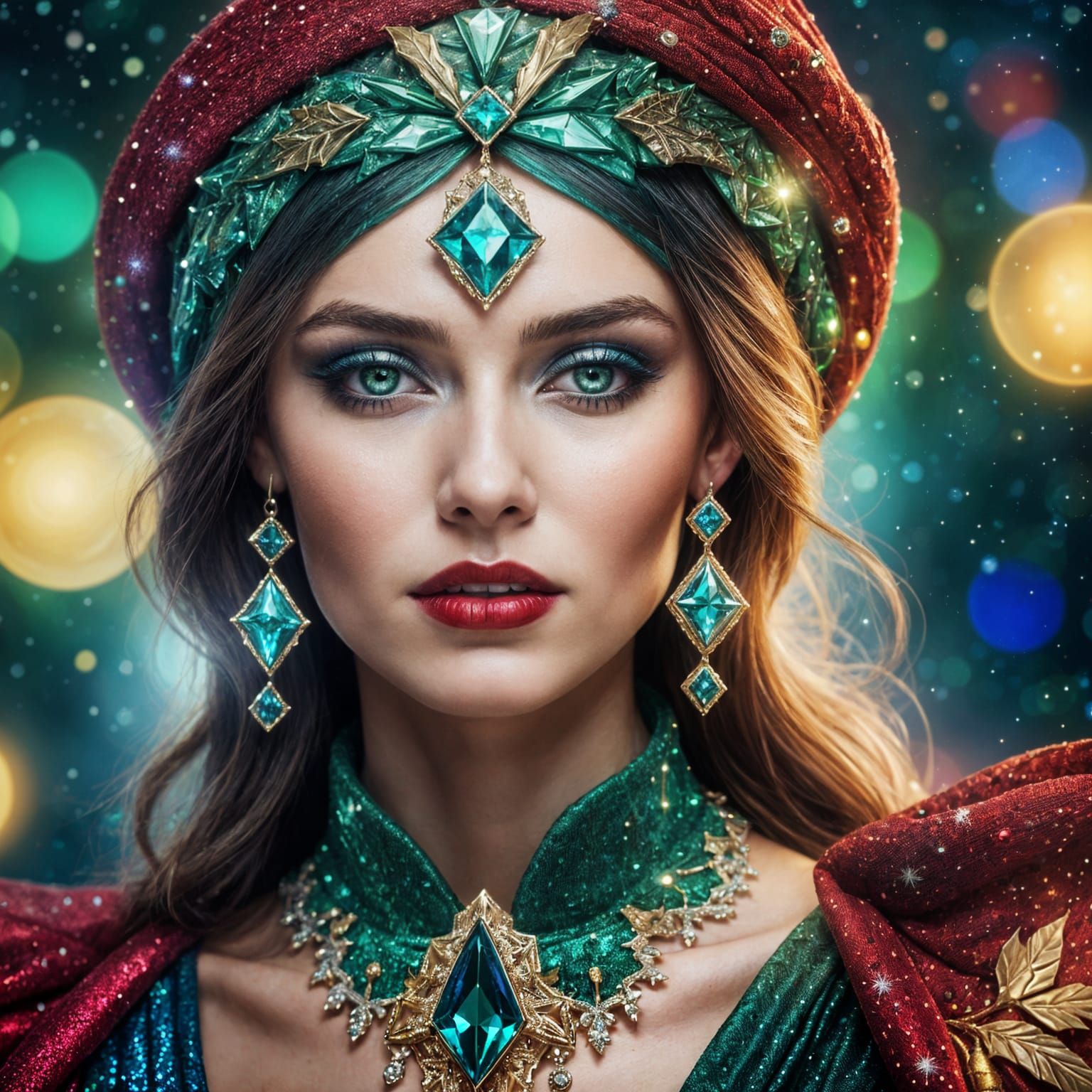Hyperrealistic Portrait of a Christmas Goddess in Futuristic...