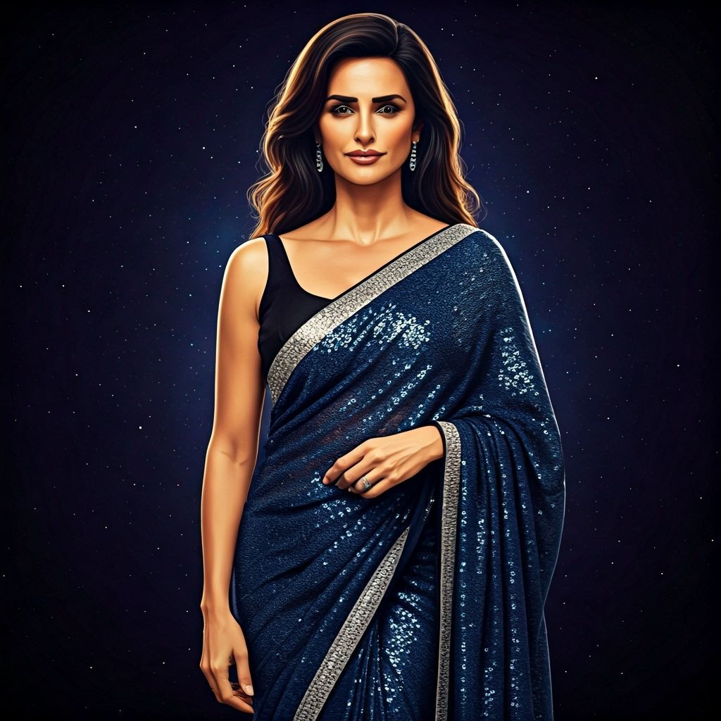 Penélope Cruz in Sapphire Saree, Digital Art