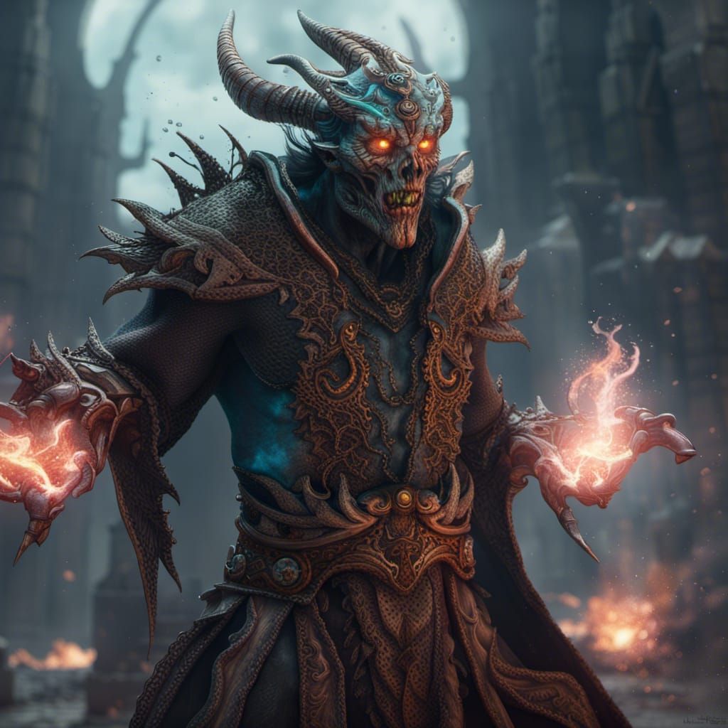 Undead Dragonborn Sorcerer Acid Breath Fantasy Art