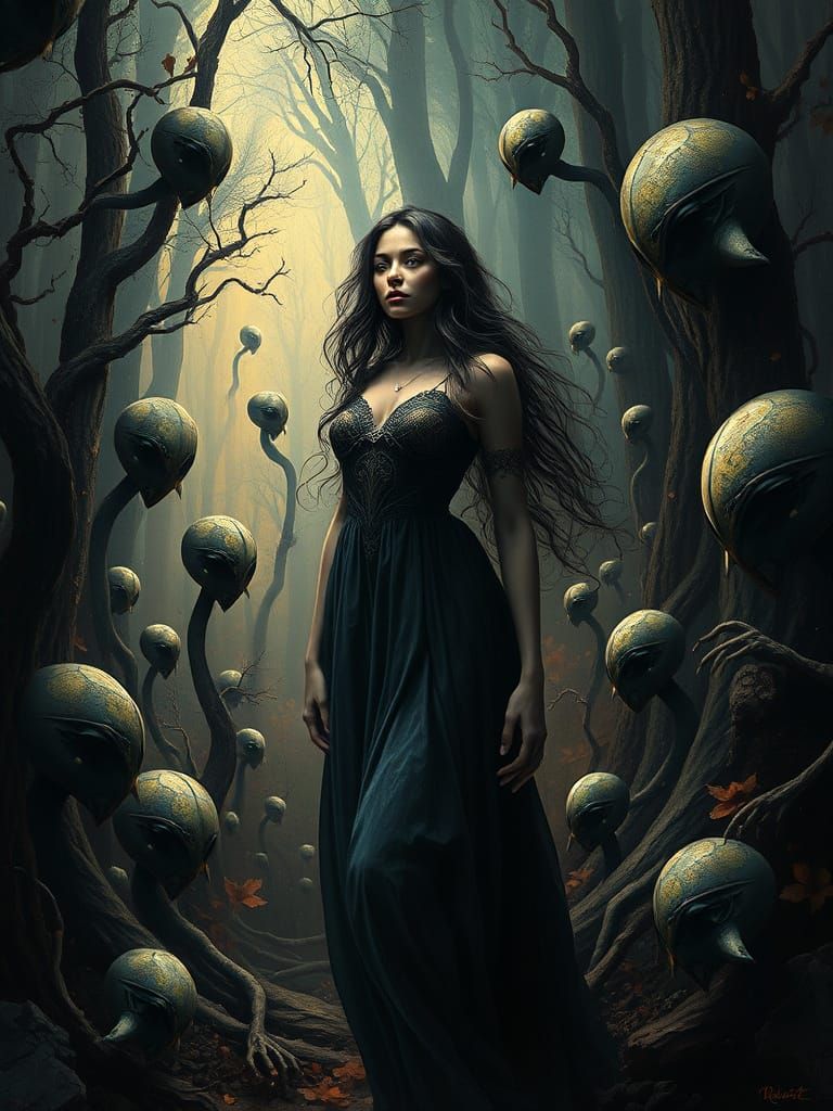 Mystical Forest Woman in Surrealist Hyperrealistic Style
