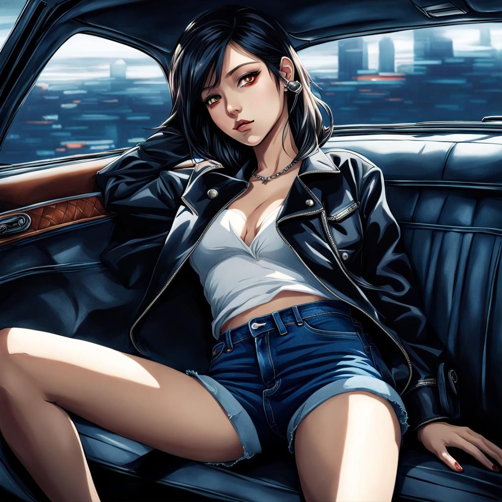 Provocative Anime Pin-Up in Backseat