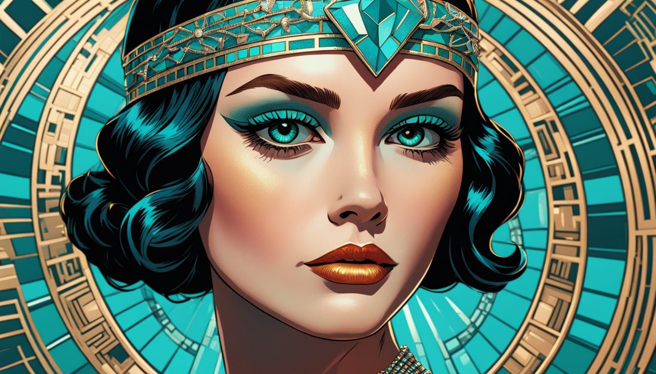 Art Deco Portrait with Turquoise Eyeshadow and Tiara