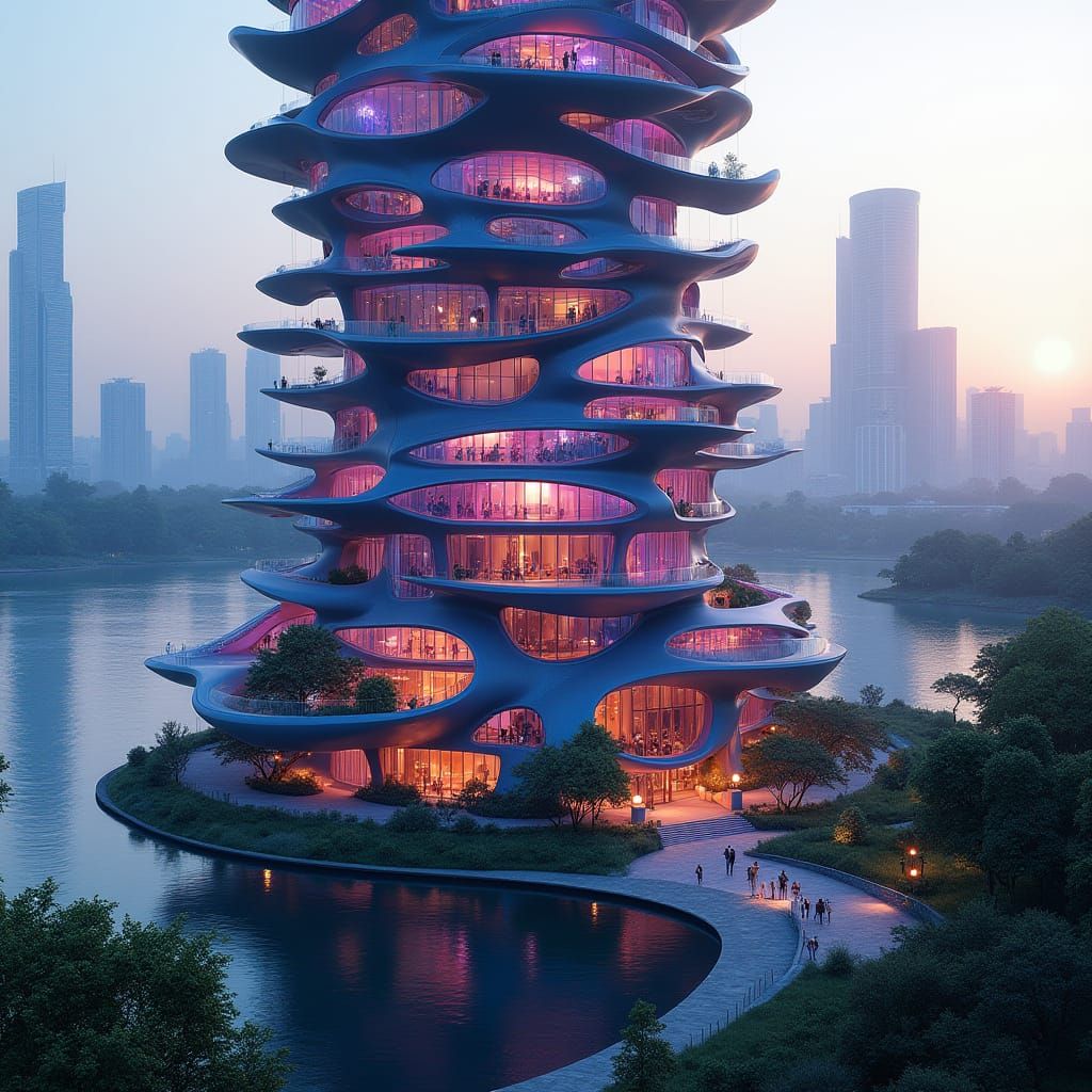 Futuristic Petal-Like Skyscraper Complex Rises from the Lake...