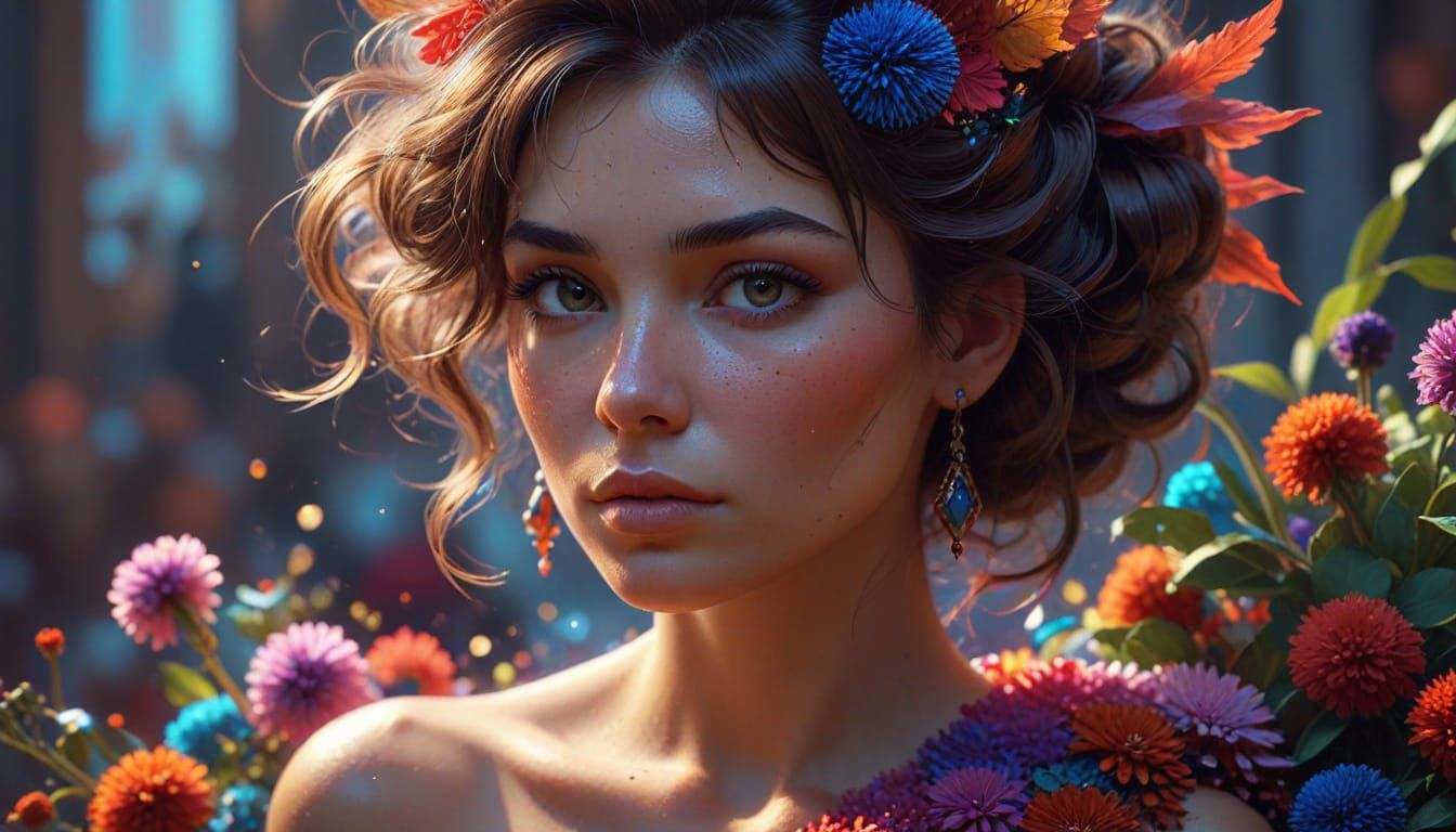 Hyperdetailed Portrait with Pom-Pom Carpet Texture