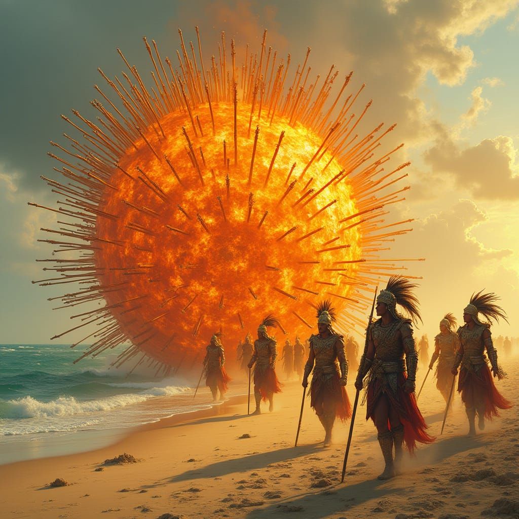 Flaming Spear Ball Rolled Down Ancient Beach by Teojan Warri...