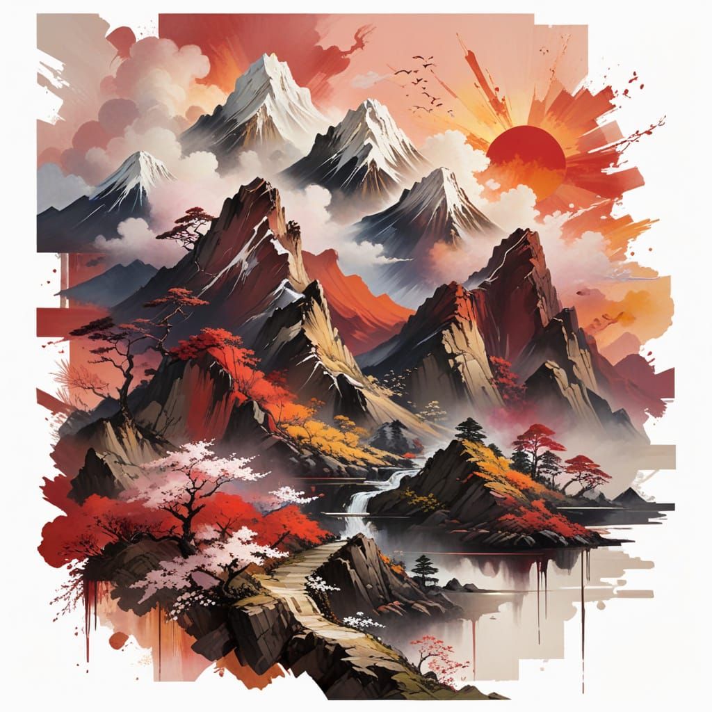 Surreal Geisha Basks in Fiery Sunset Glow