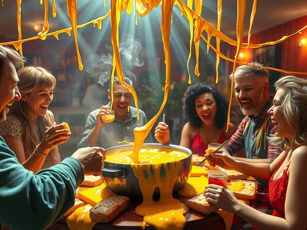 Cheese Fondue Party in Pixar Animation Style