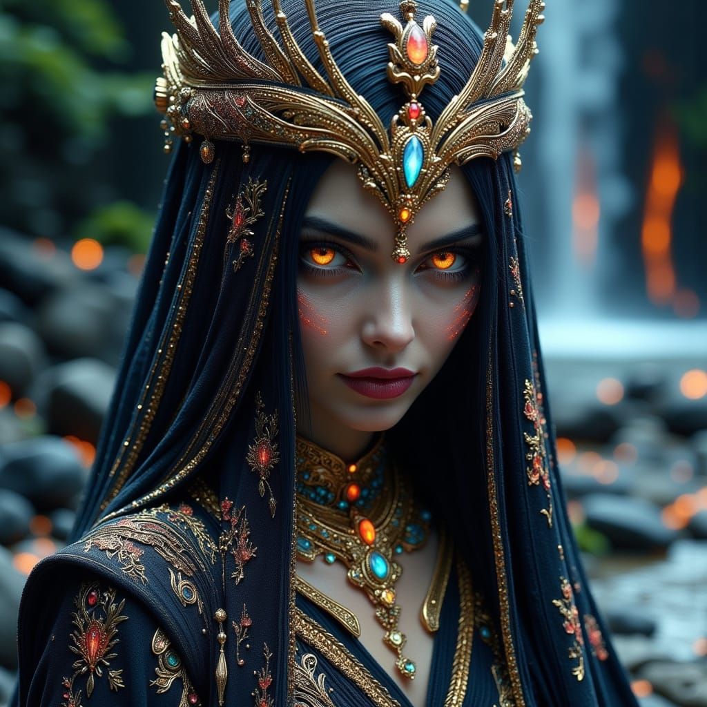 Ethereal Queen of the Underworld in Dark, Hyper-Realistic Po...
