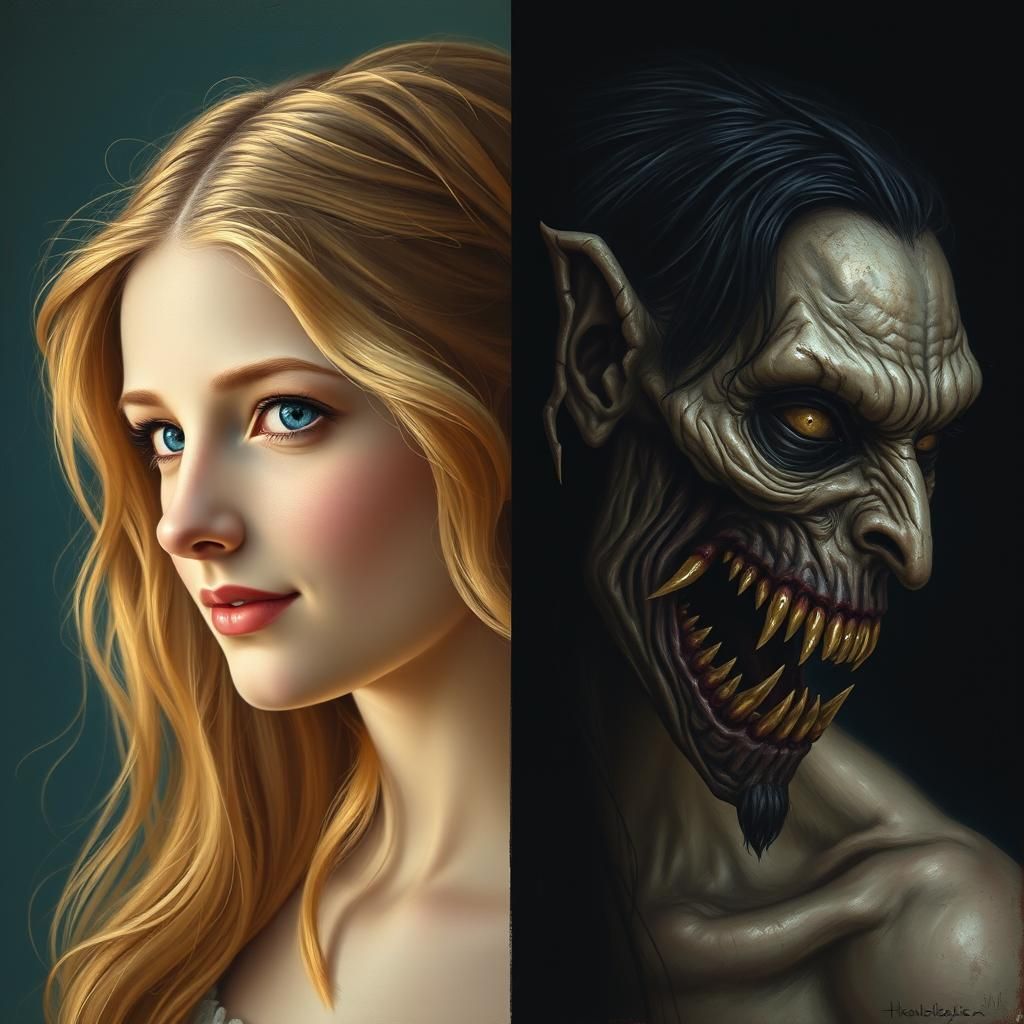 Angelic and Demonic Bisected Portrait