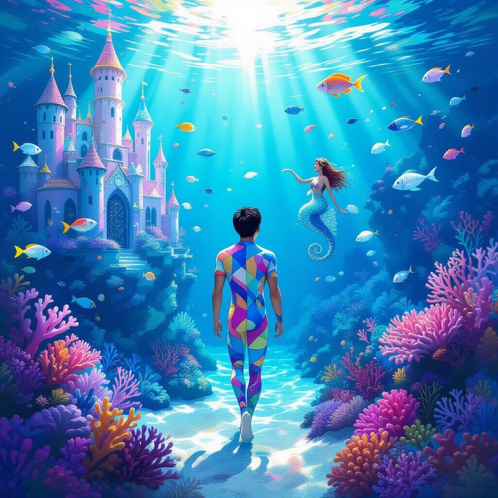 Underwater Lycra Explorer in Impressionistic Style