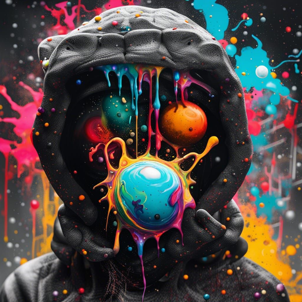 Solar System Graffiti Art with Polychromatic Details