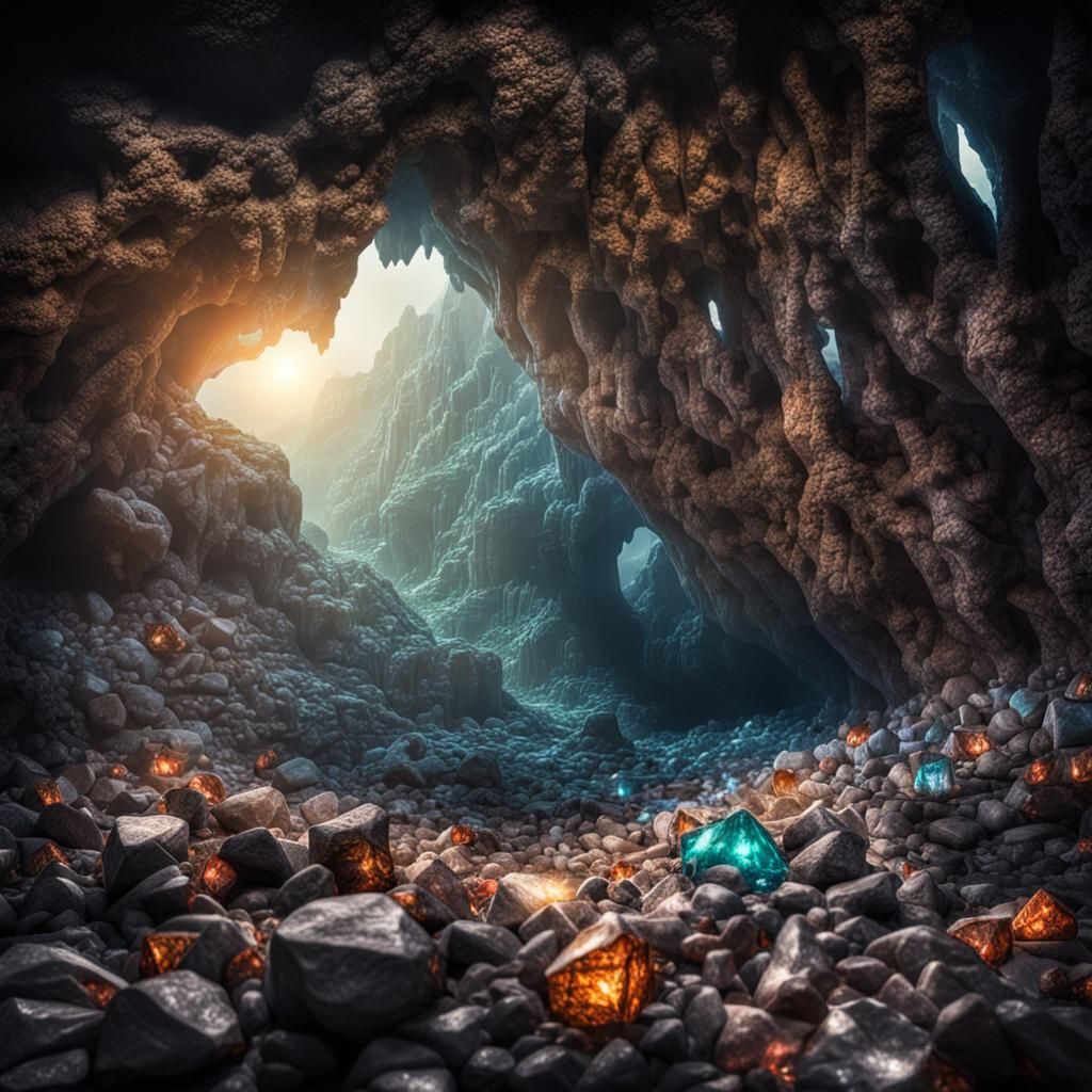 Hyperrealistic Gem Cave Interior in HDR