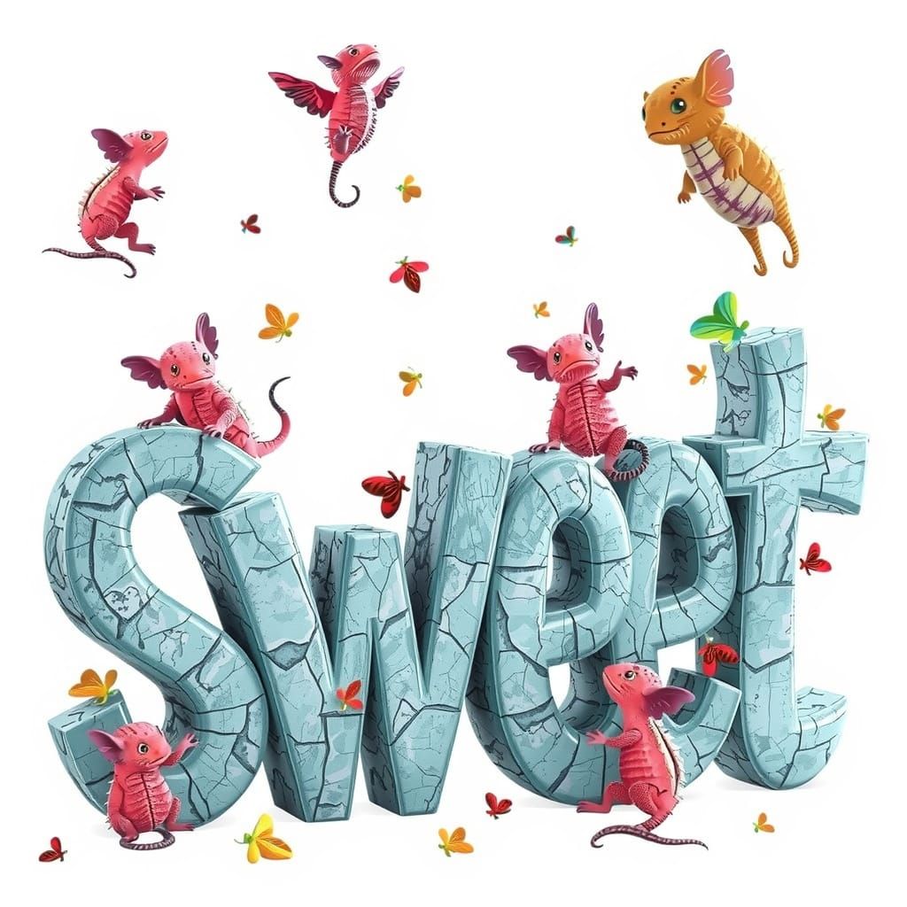 Vibrant, oversized, extra bold primary blue whimsical text "Sweet" carved from Stone, sitting upright on a white surface...