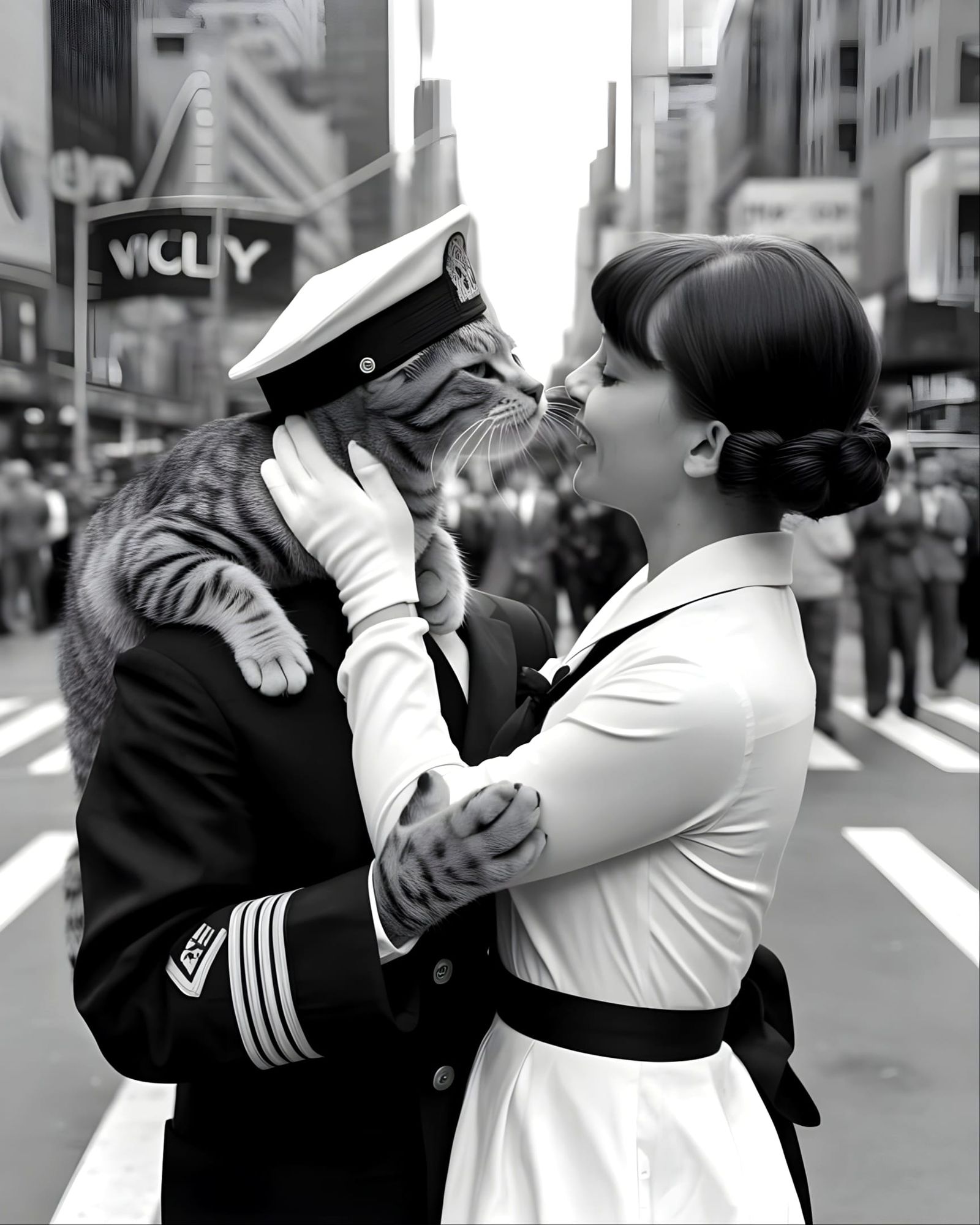 Cats Celebrate V-J Day in Times Square, Black and White
