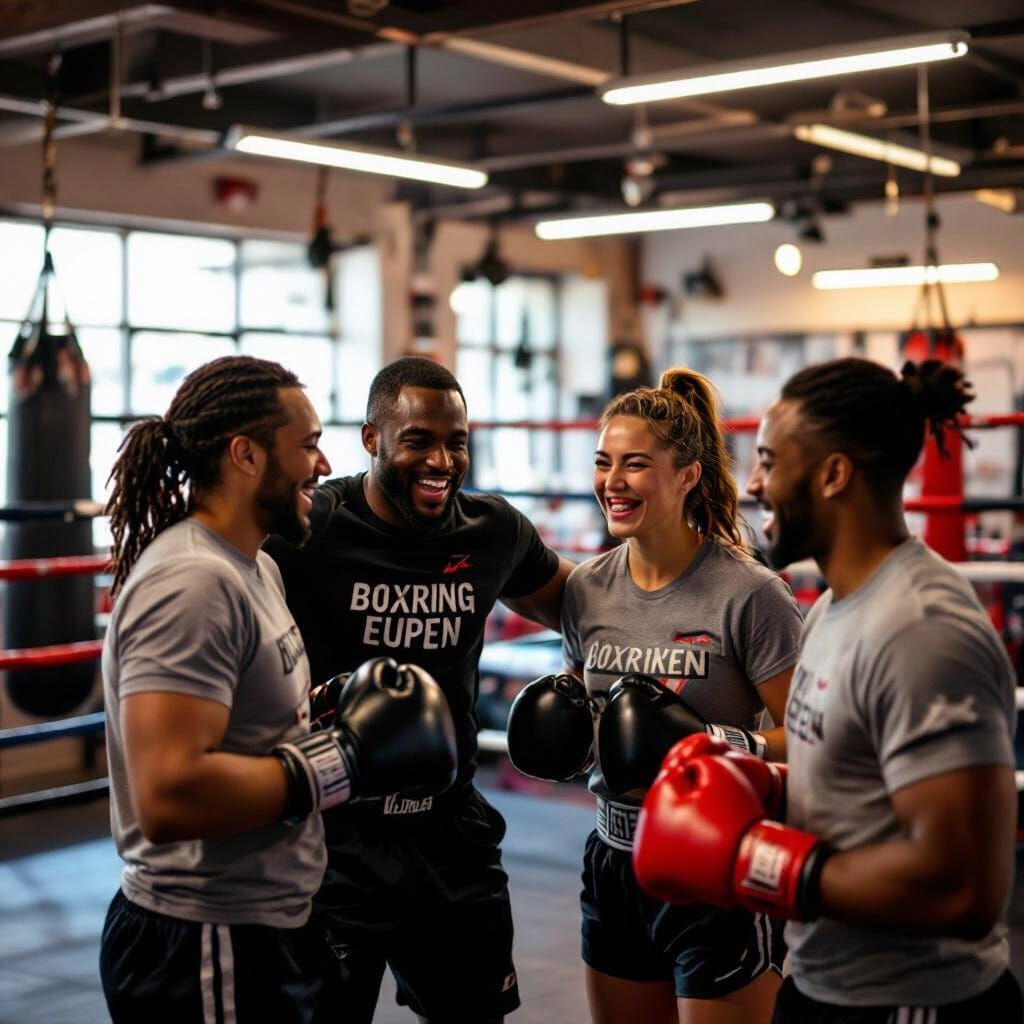 Diverse Athletes Training Joyfully in Boxing Gym