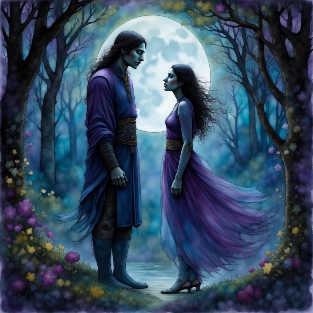 Shakespeare and Sorceress Meet in Moonlight: Comic Book Styl...