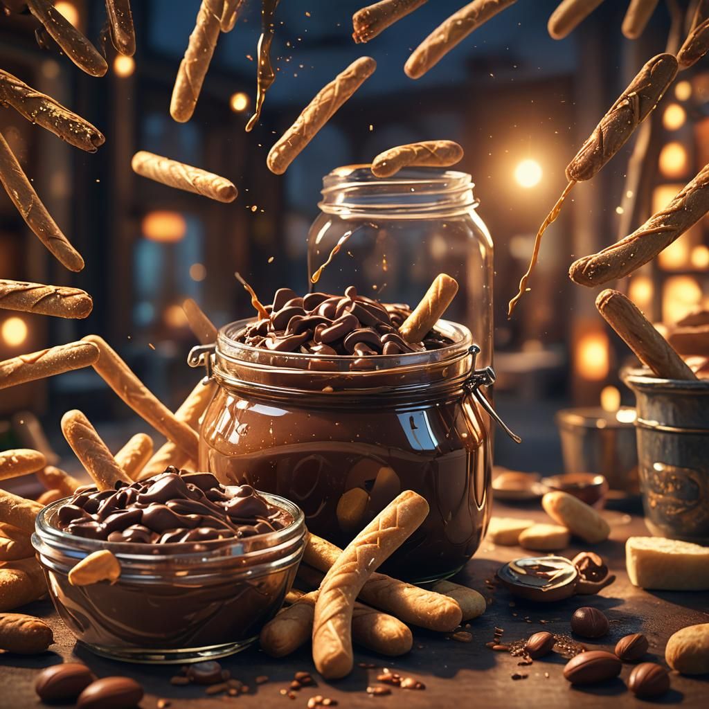 Nutella Jar with Breadsticks: Photorealistic Fantasy Still-L...