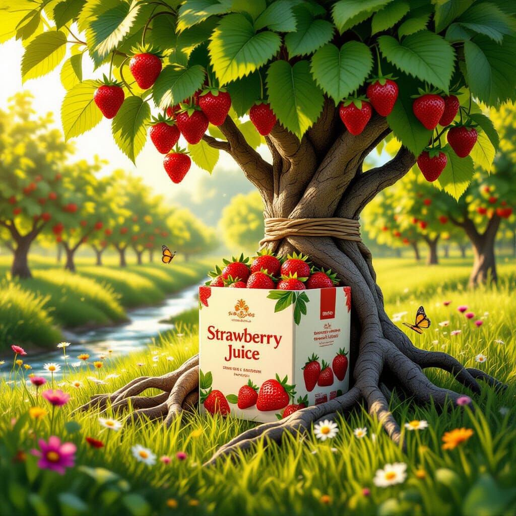 Strawberry Tree Orchard in Hyper-Realistic Style