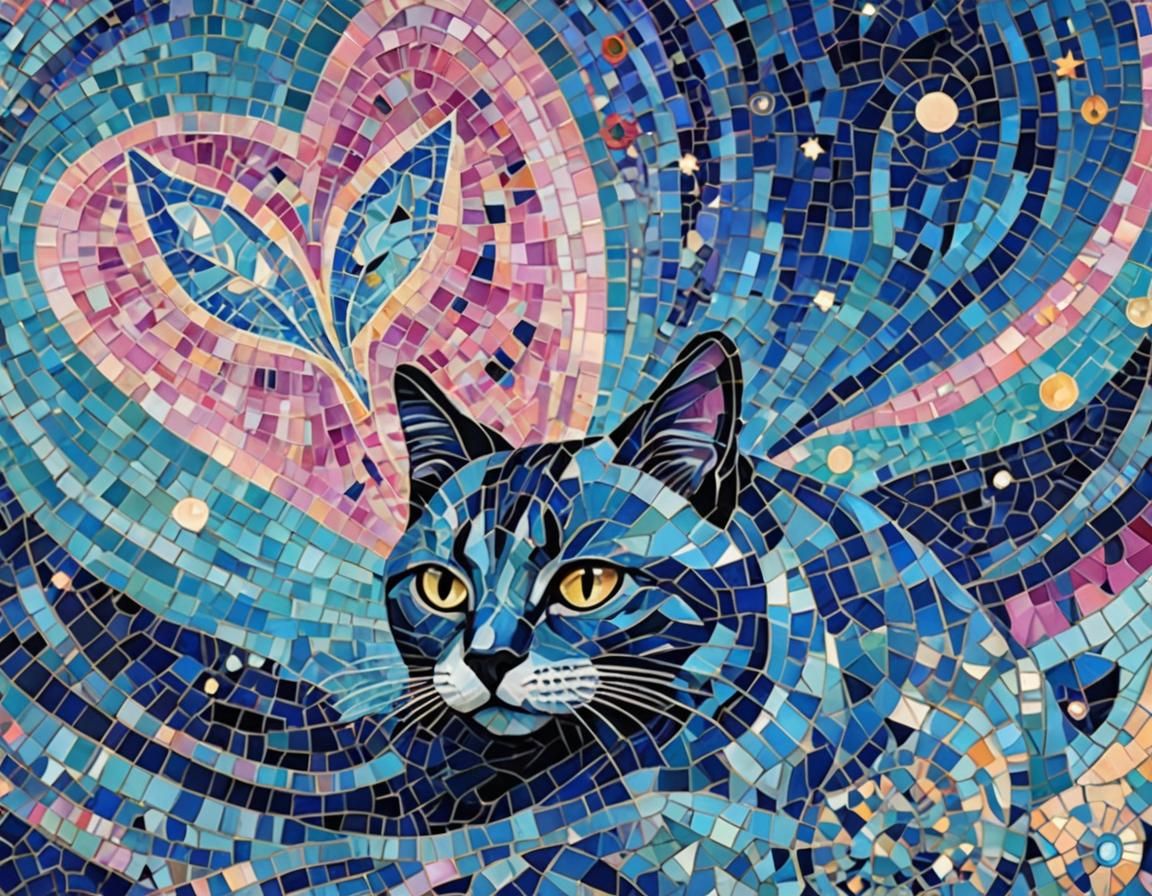 Mosaic Cat: Psychedelic Bohemian Surreal Art
