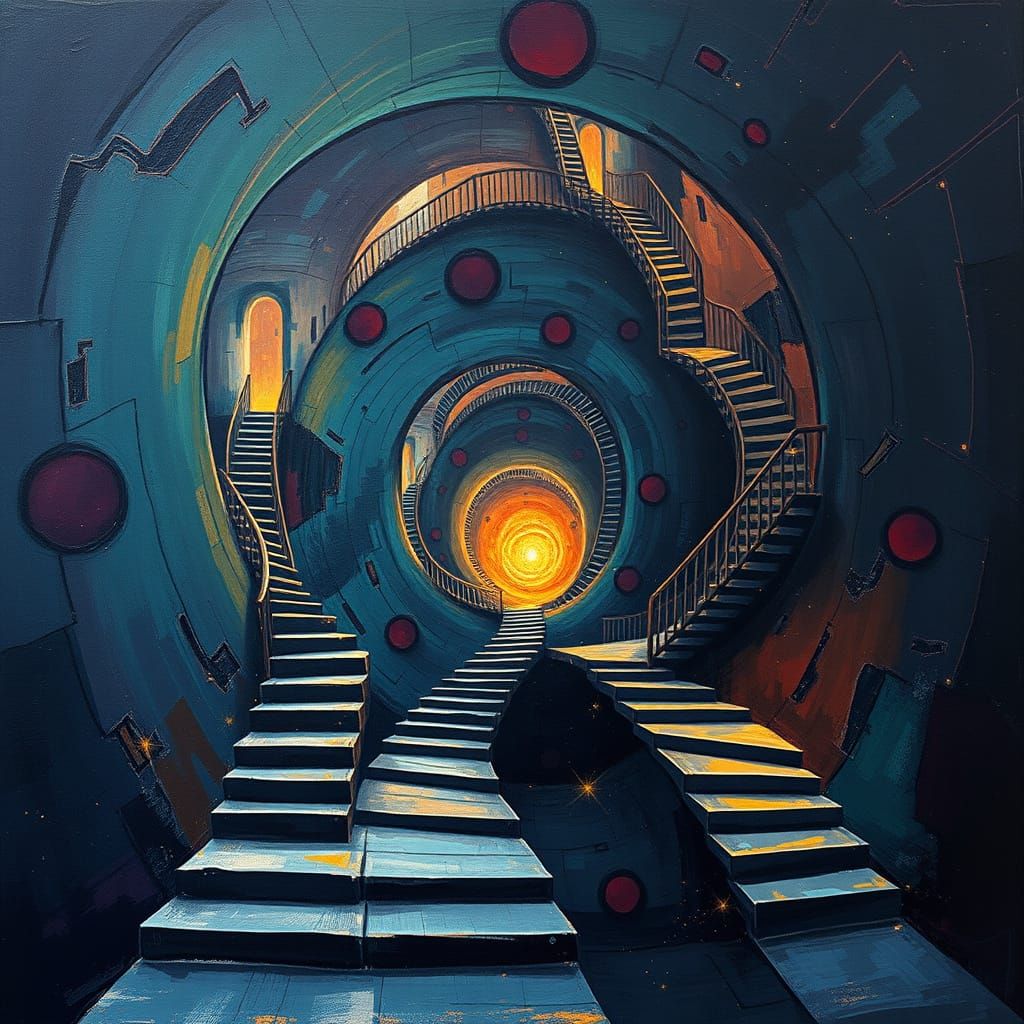 Dreamlike Stairway Vortex in Abstract Geometric Style